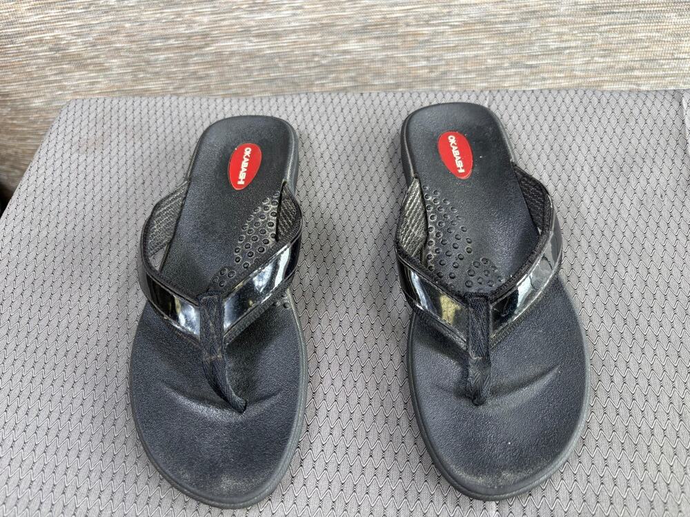 Okabashi Sandals Shoes Womens Size M/L Black Flip Flop Comfort Arch Support USA